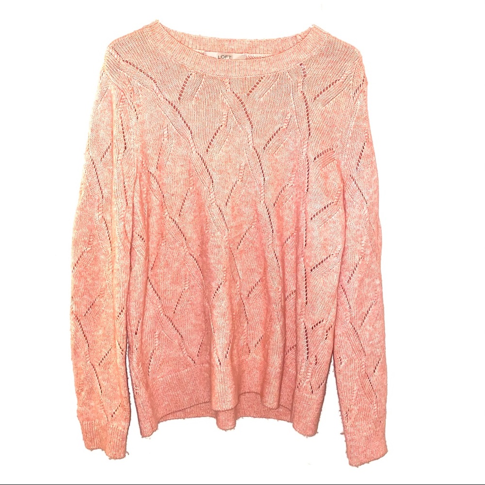LOFT pink knit sweater large classic L cable knit